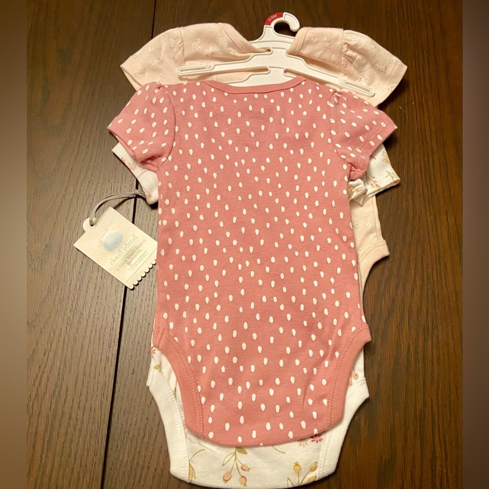 Cloud Island 4-pack Short Sleeve Bodysuit 100%Cotton Snap Crotch 3-6 Month